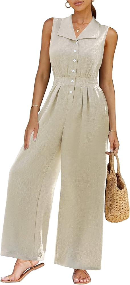 LOOKBOHO Women Dressy Summer Casual Jumpsuit Sleeveless V Neck Wide Leg Pants Rompers Fashion Ele... | Amazon (US)