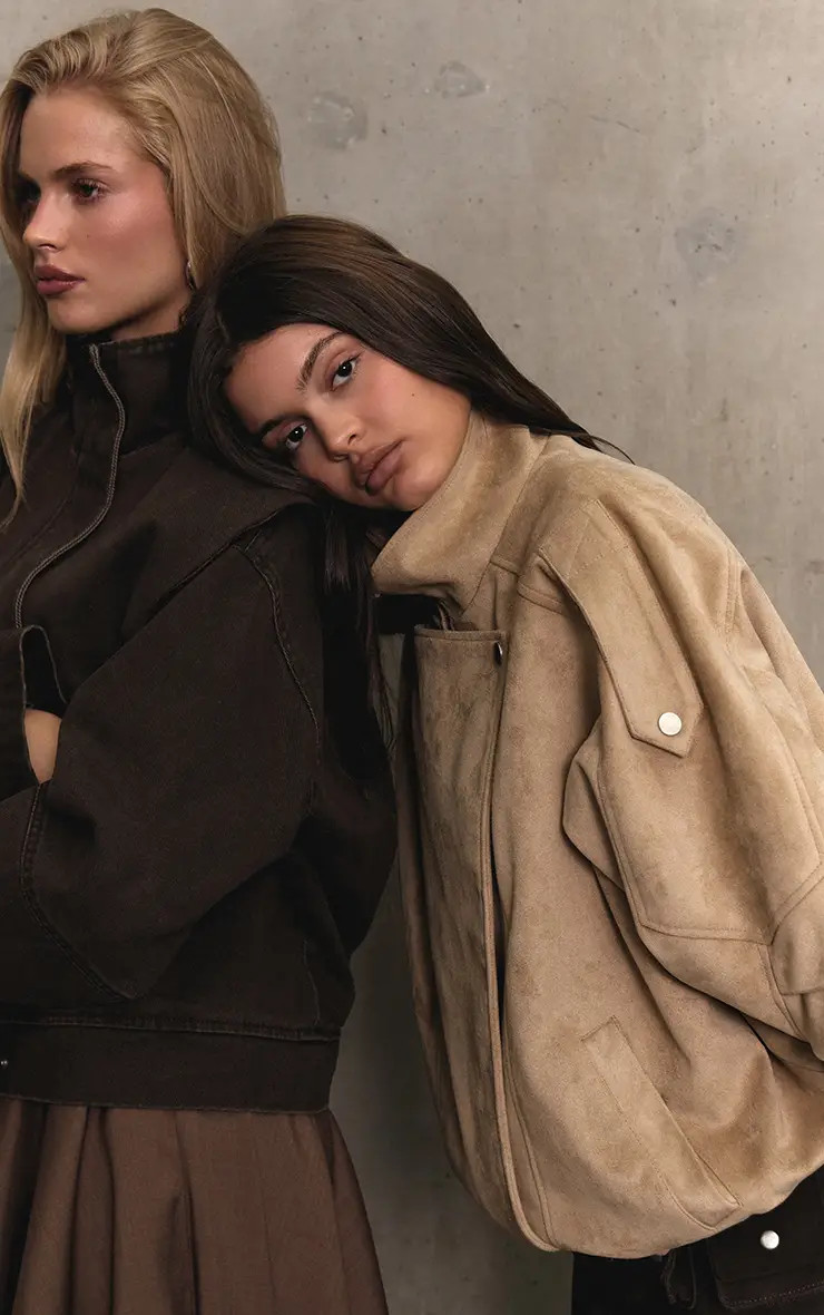 Jackets & Coats | Funnel Neck Low Belt Soft Suede Biker Jacket | PrettyLittleThing | PrettyLittleThing US