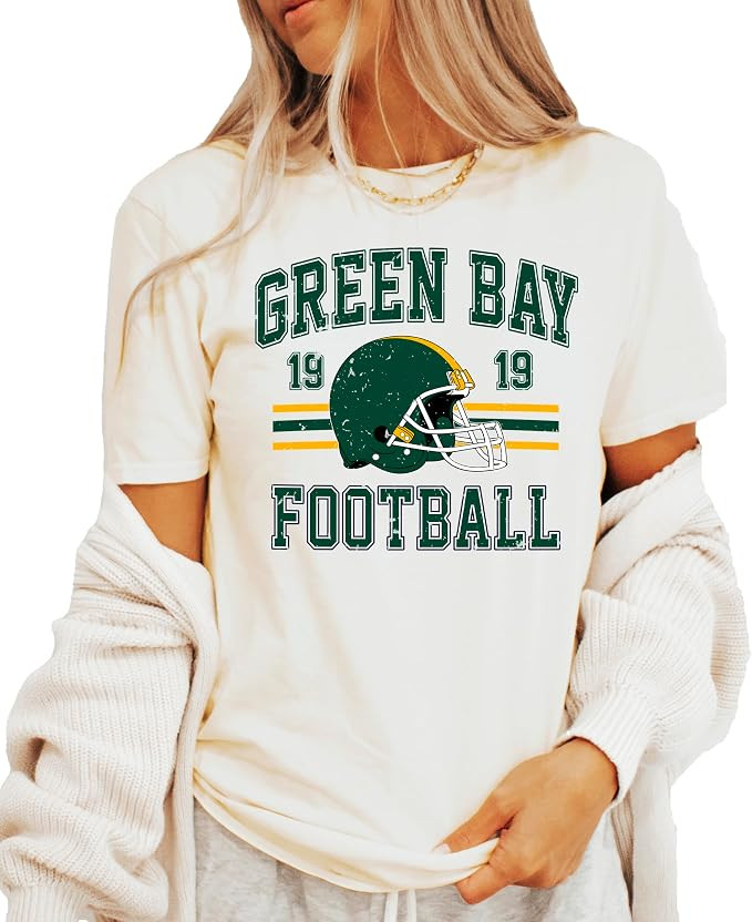 Vintage Green Bay 1919 Football Shirt for Men Women and Kids Distressed Green and Gold Tee | Amazon (US)
