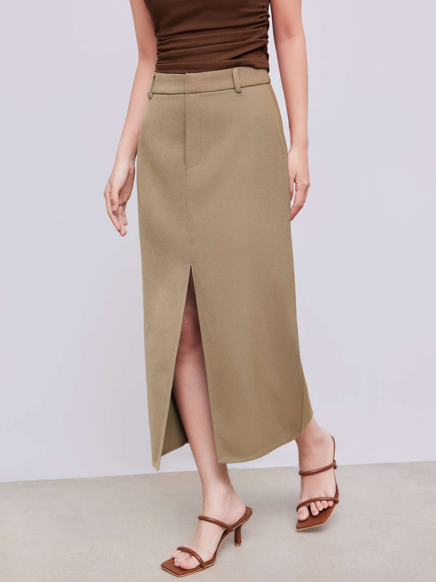 Solid High Waist Split Maxi Skirt | Cider