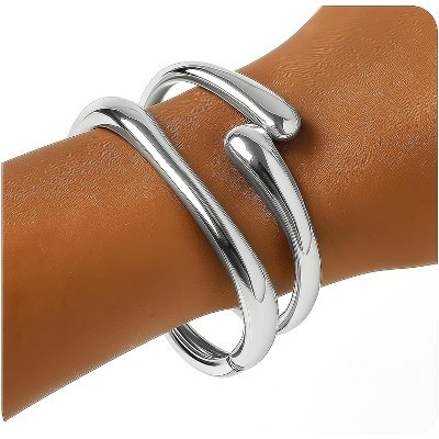 Gold Chunky Bracelet for Women, 14K Gold Plated Gold Bangle Bracelet Silver Chunky Bangles Silver chunky bangle 7 | Target