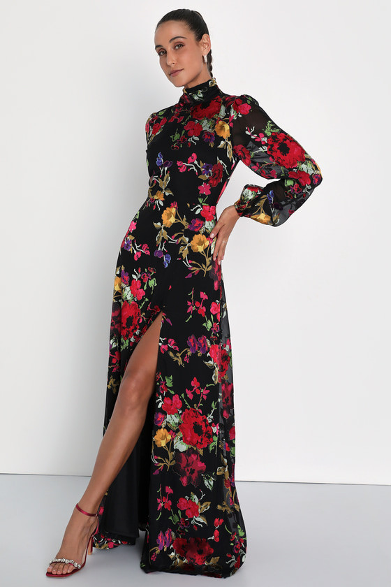 Graceful Arrival Black Floral Burnout Backless Maxi Dress | Lulus