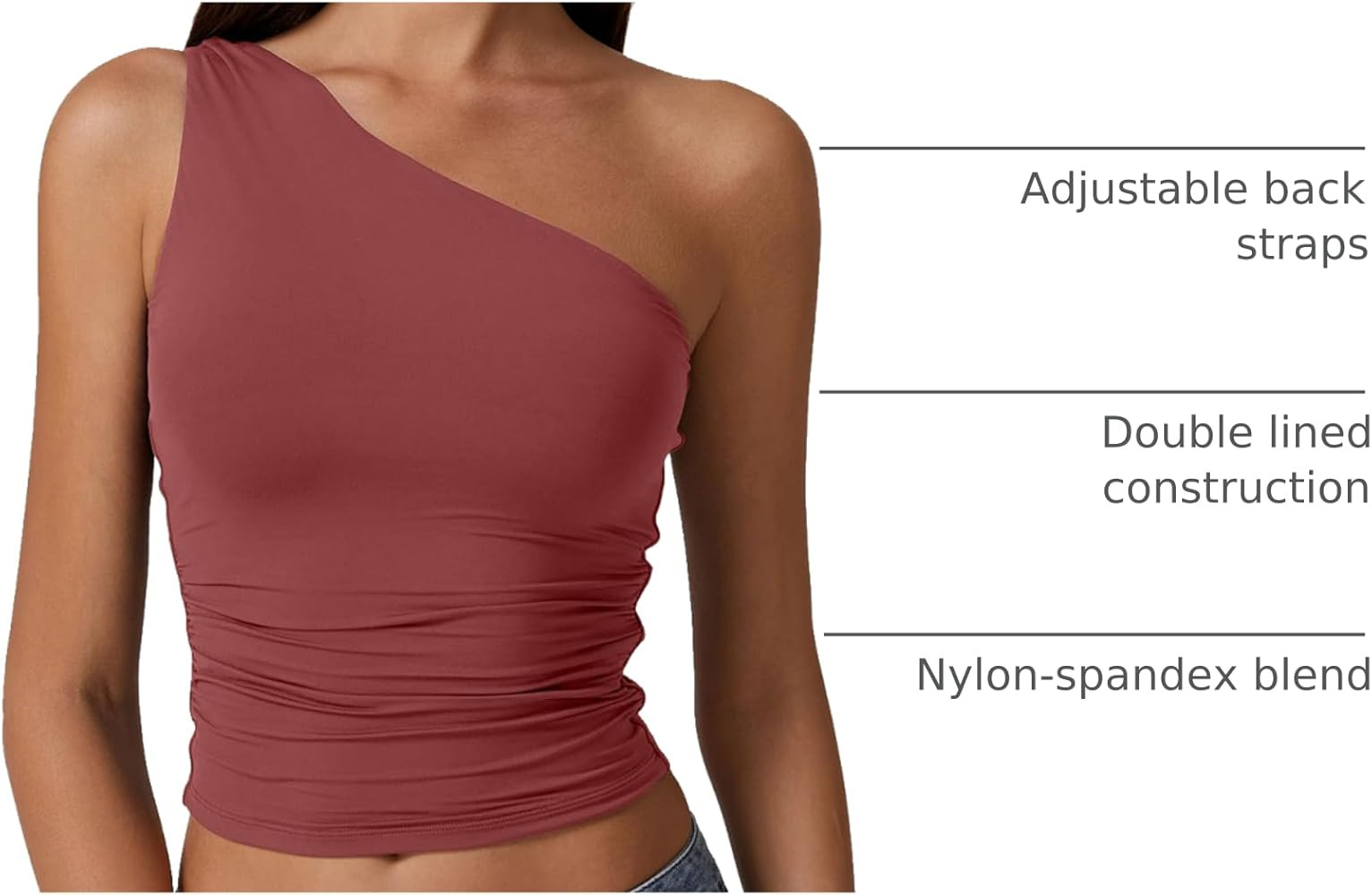 QINSEN Women's One Shoulder Tank Tops Double Lined Sleeveless Slim Fit Cropped Tee Shirt Y2k Tops | Amazon (US)