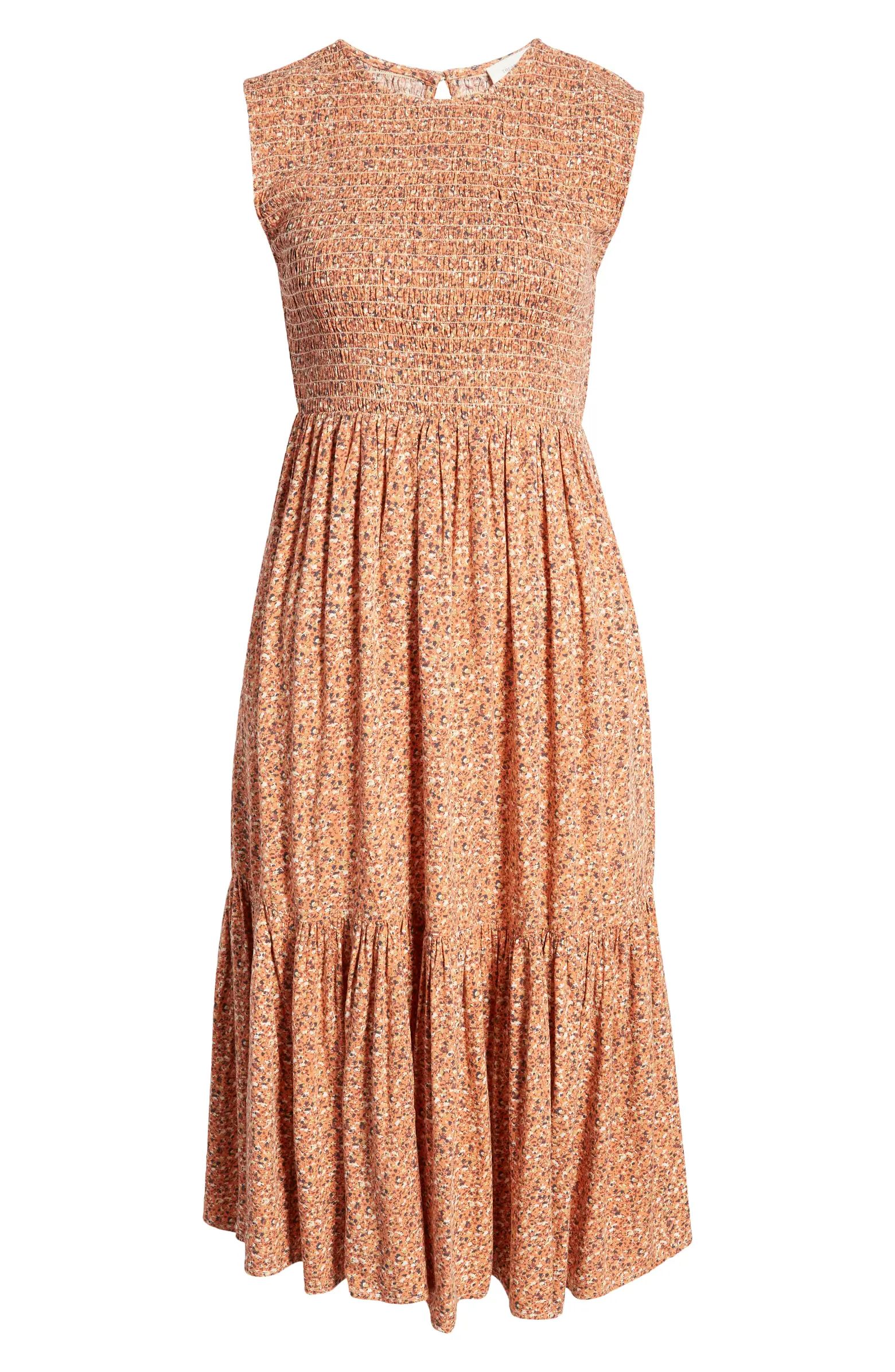 Smocked Sleeveless Midi Dress | Nordstrom