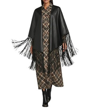 Leather Open Front Fringe Detail Cape | Dillard's
