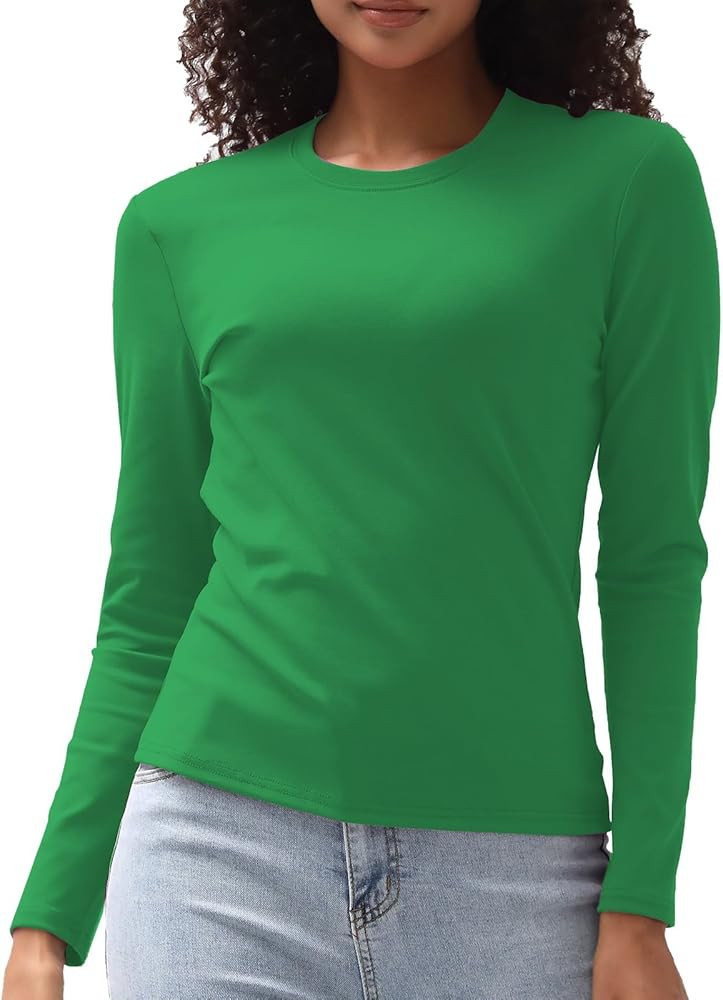 Cotton Long Sleeve Tee Shirts for Women Slim Fit Tshirts Basic Tops Tight Crewneck Layering Under... | Amazon (US)