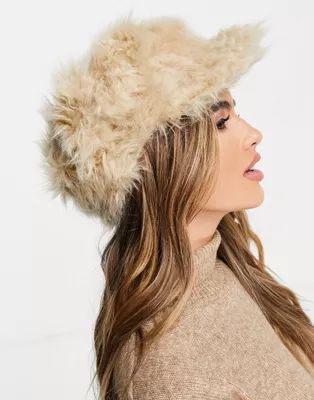 ASOS DESIGN faux fur baker boy in neutral with size adjuster | ASOS | ASOS (Global)