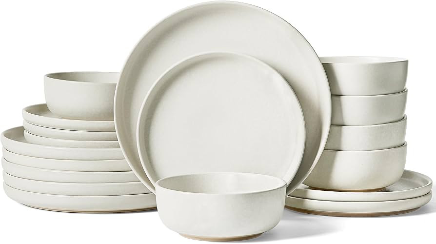 Famiware Milkyway 18-Piece Stoneware Dinnerware Set, Matte Beige White | Amazon (US)