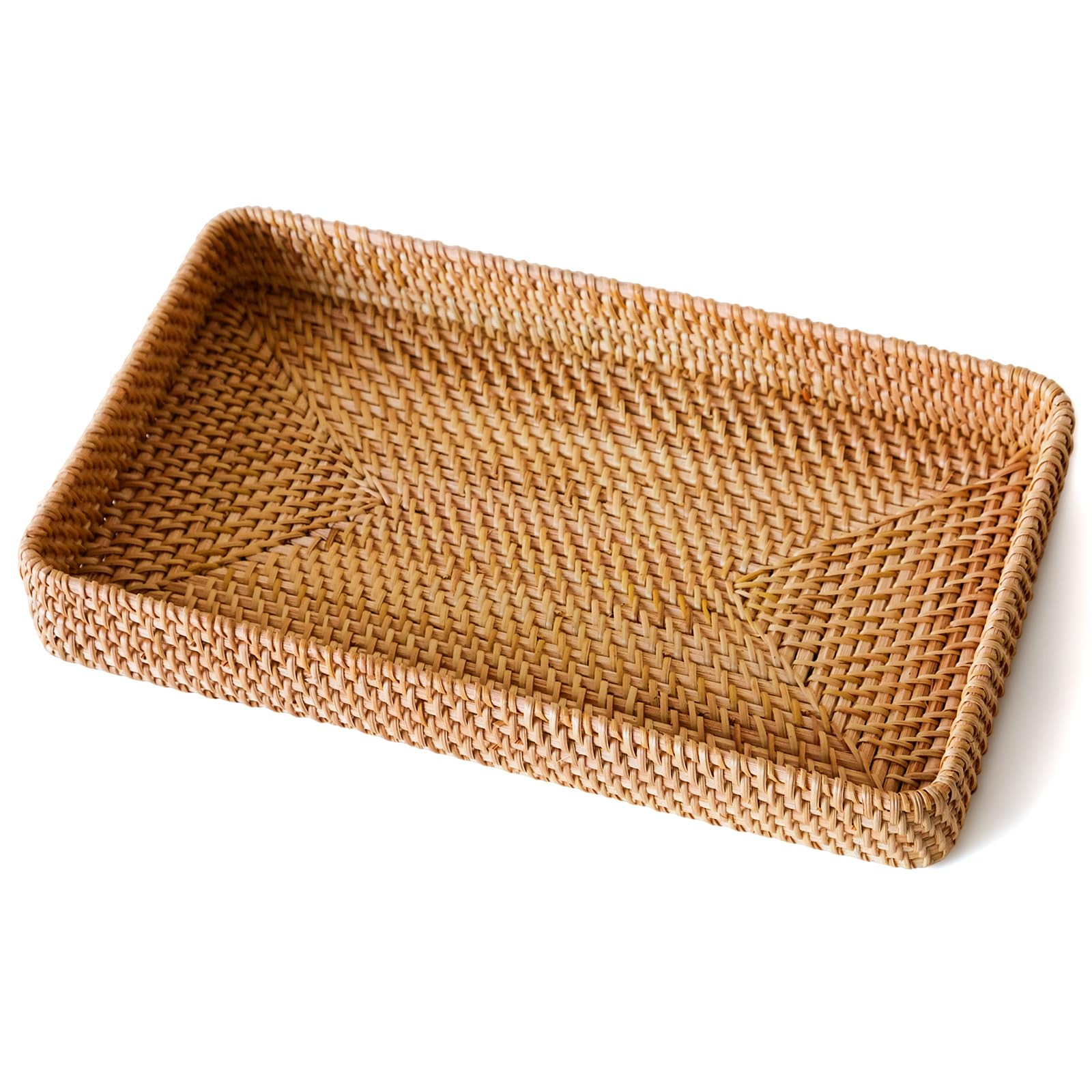 Wicker Storage Basket, Rattan Tray Rectangular for Bathroom Living Room, Decorative Serving Woven... | Amazon (US)
