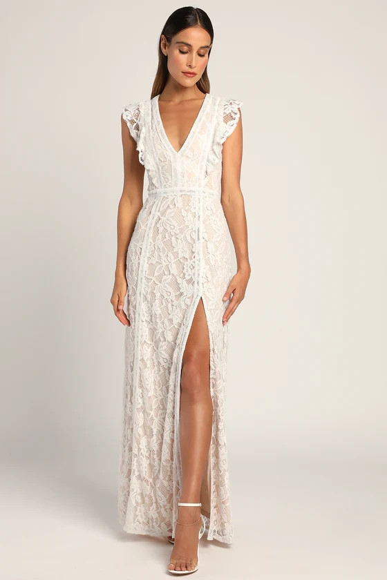 This Moment in Time White Lace Ruffled Maxi Dress | Lulus