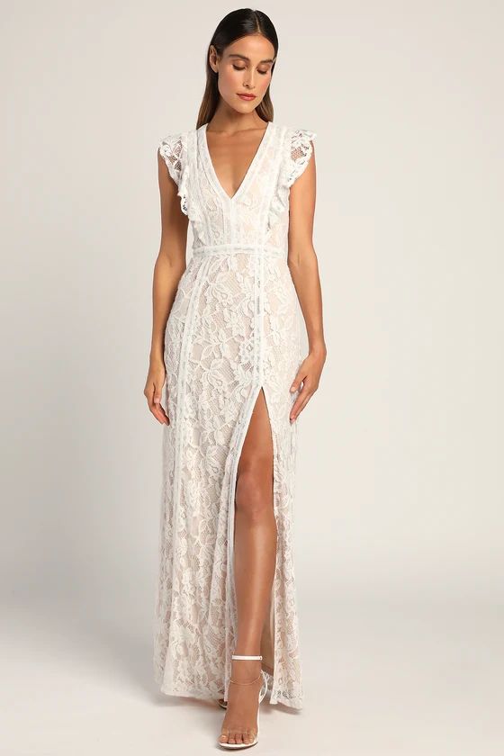 This Moment in Time White Lace Ruffled Maxi Dress | Lulus (US)