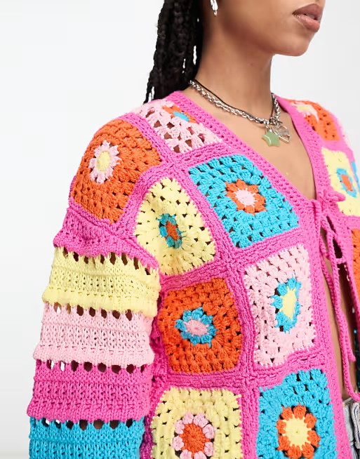 ASOS DESIGN crochet cardigan with contrast stripe sleeve | ASOS (Global)