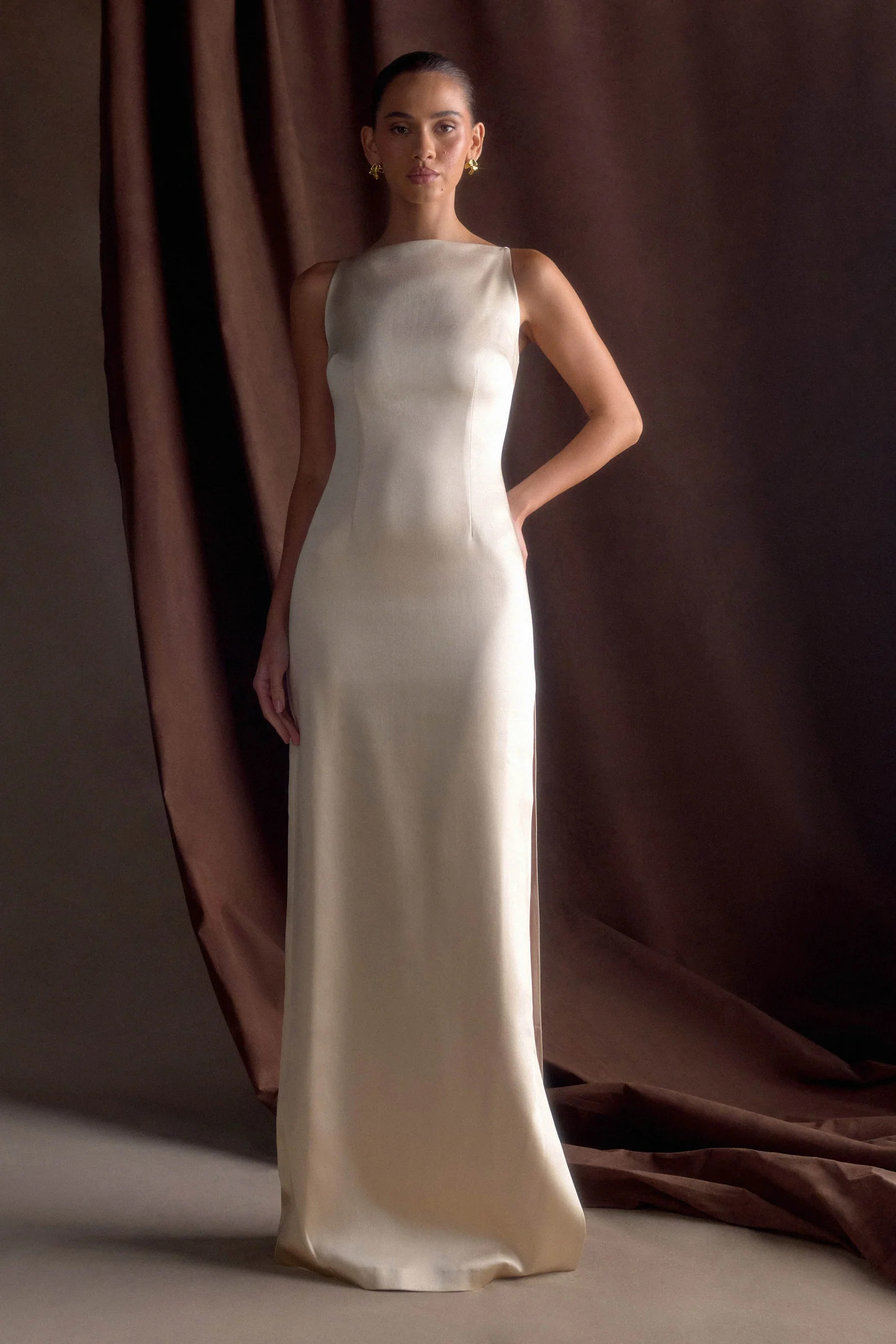 Sleeveless Satin Maxi Dress - Champagne | MESHKI US