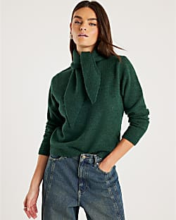 Green Knitted Neck Tie Jumper | River Island UK & IE