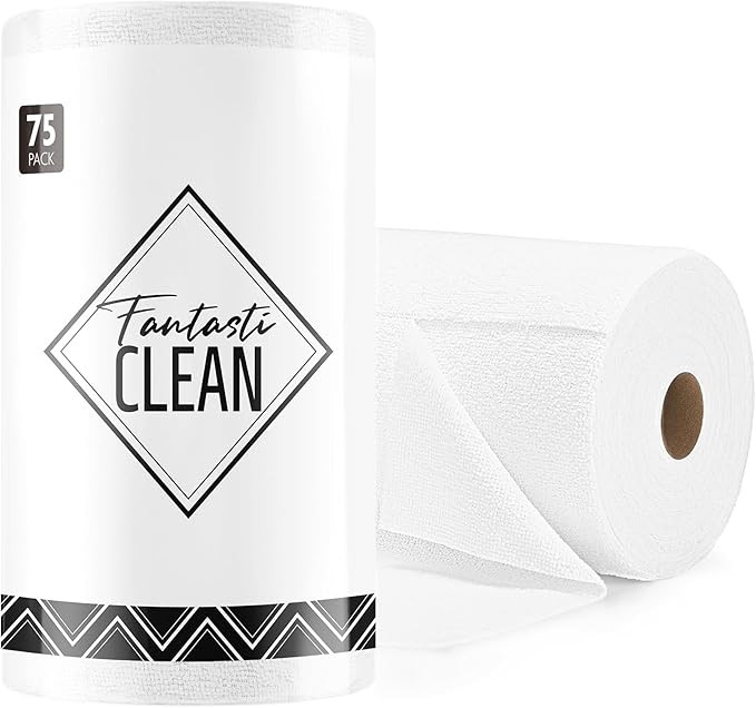 Fantasticlean Microfiber Cleaning Cloth Roll -75 Pack, Tear Away Microfiber Towels, 12" x 12", Re... | Amazon (US)