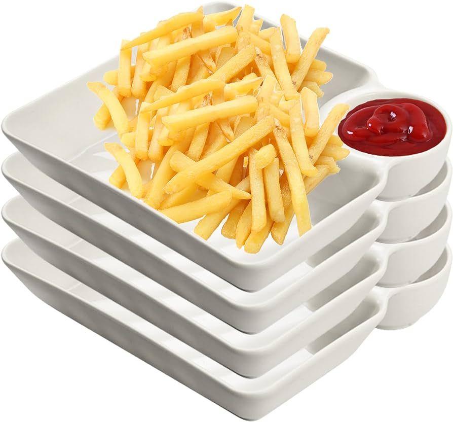 Chip and Dip Serving Platter Set, 4 Pcs Divided Party Trays 7.3'' x 6.7'' Snack Bowl Dishes for E... | Amazon (US)