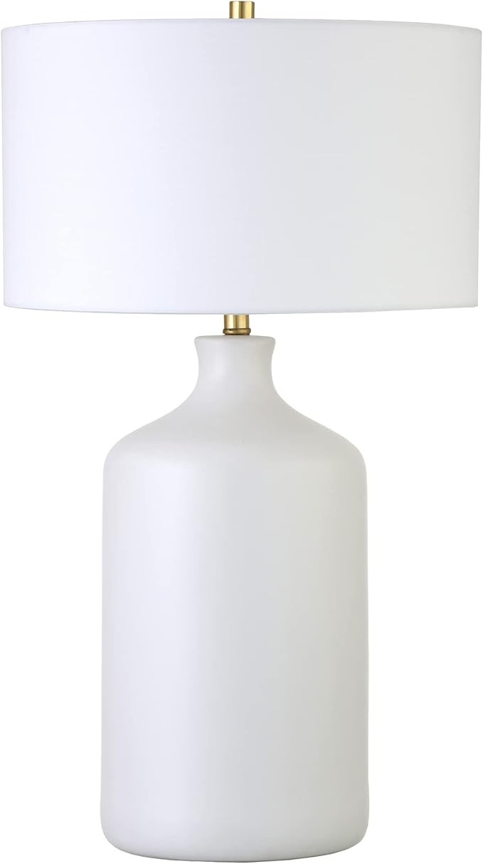 Henn&Hart 29" Tall Ceramic Table Lamp with Fabric Shade in Matte White, for Home, Living Room, Be... | Amazon (US)