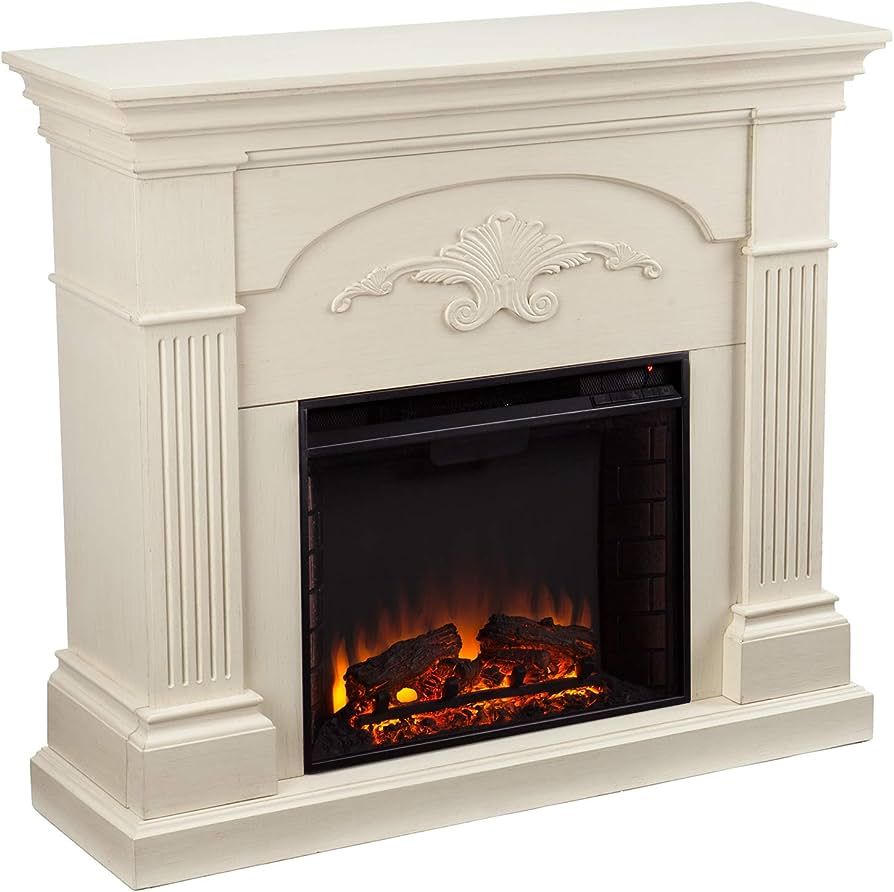 SEI Furniture Sicilian Harvest Traditional Style Electric Fireplace, Ivory | Amazon (US)