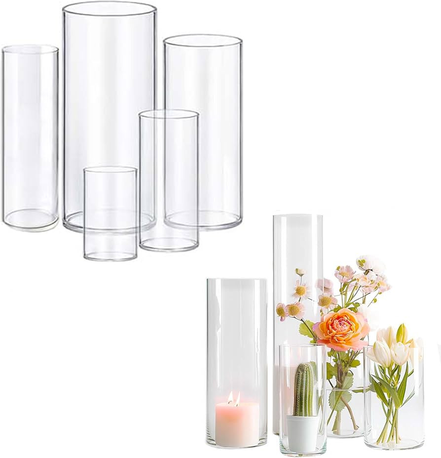 5pcs Glass Vase Cylinder Vases for Centerpieces Small Flower Glass Clear Vases Home Decor Centerp... | Amazon (US)