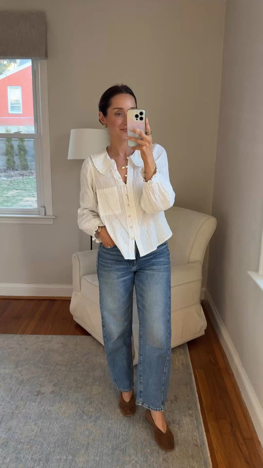 Wearing 26 in the jeans. These are a similar cut to the mother half pipe ankle jeans. 