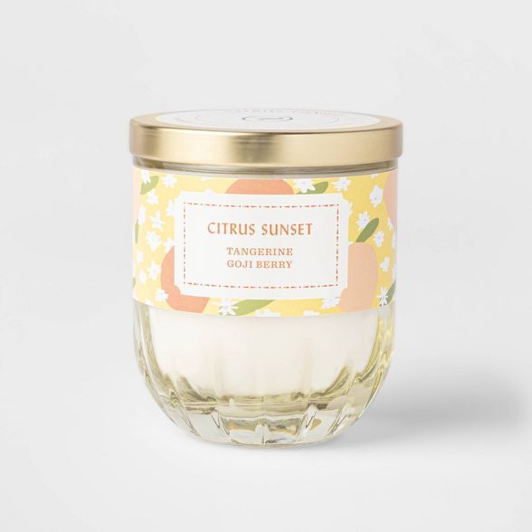 7oz Lidded Yellow Ribbed Base Glass Jar Citrus Sunset Candle - Opalhouse™ | Target