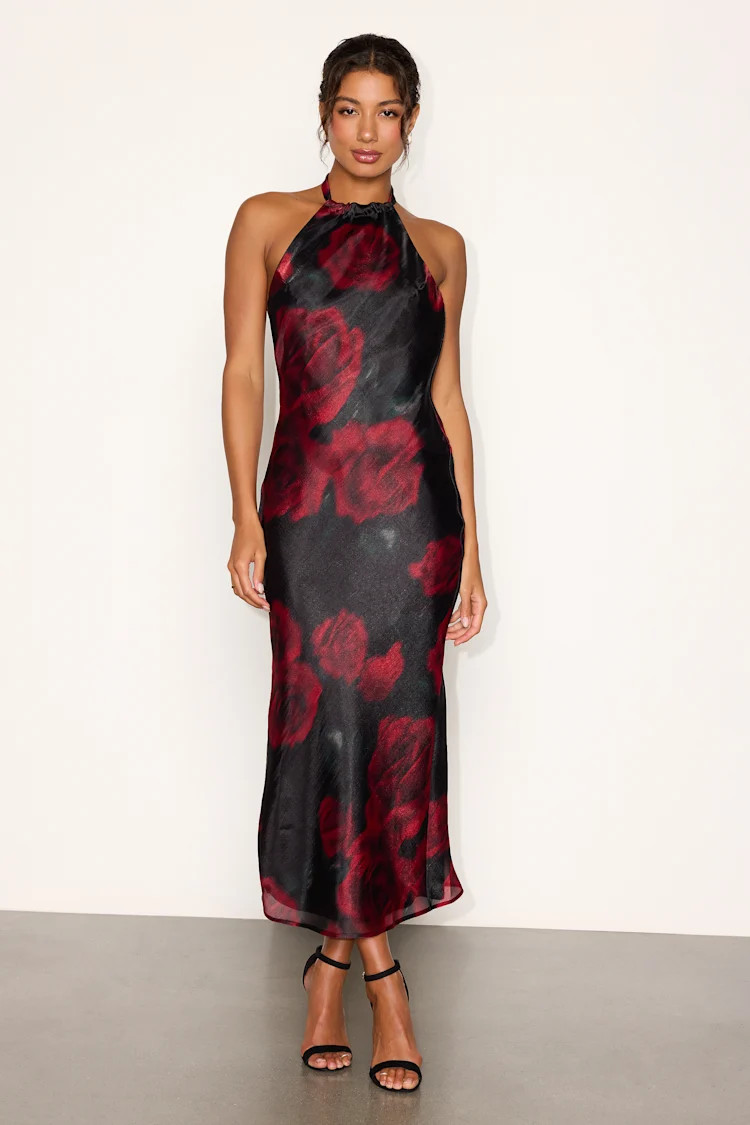 Knox Black Floral Halter Midi Dress | Lulus