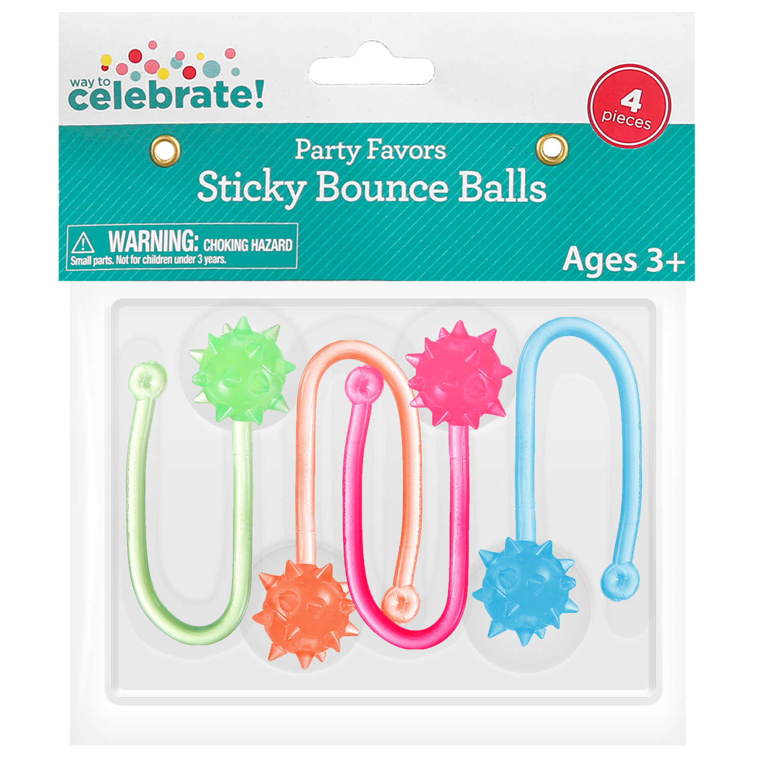 Way To Celebrate Party Favors Sticky Bounce Balls, Kids Birthday Party Silicone Balls- 4 Pieces | Walmart (US)