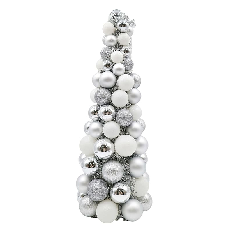 Silver & White Ornament Tree, 19" | At Home