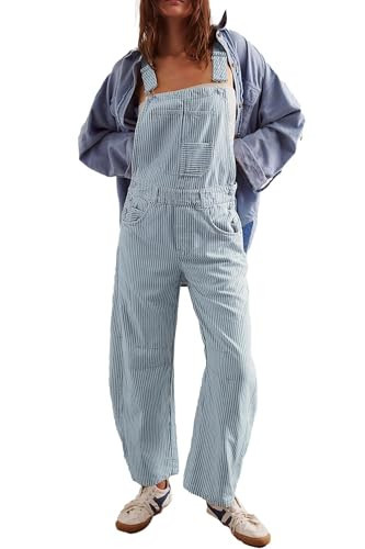Kedera Women's Striped Bib Overall Barrel Casual Baggy Overall Pants Jumpsuits Adjustable Wide Leg Jumpsuits with Pockets | Amazon (US)