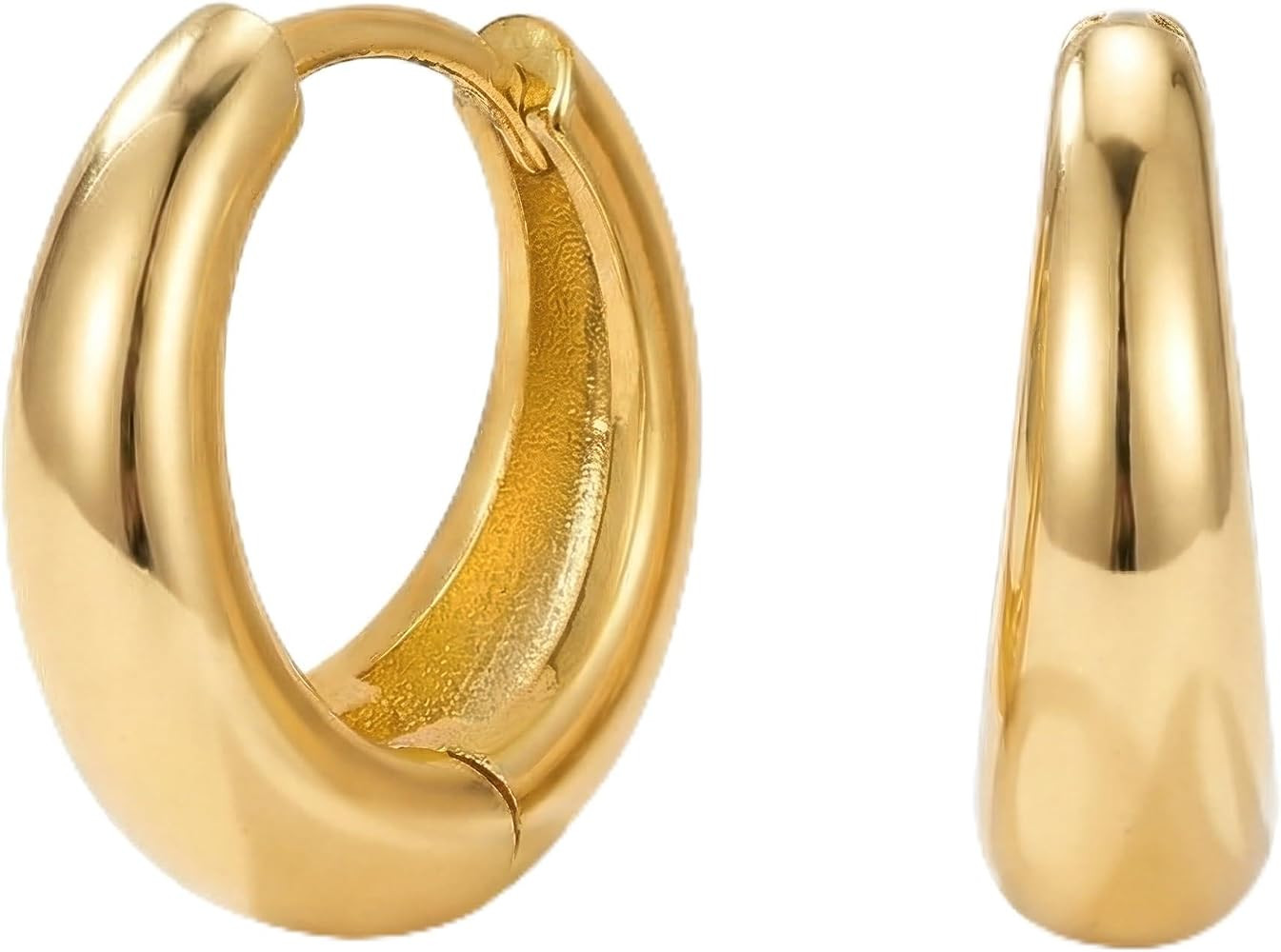 MUMREUES Gold Chunky Earrings for Women Trendy 14K Gold Plated Hoop Earrings Small Hoop Huggie Ea... | Amazon (UK)