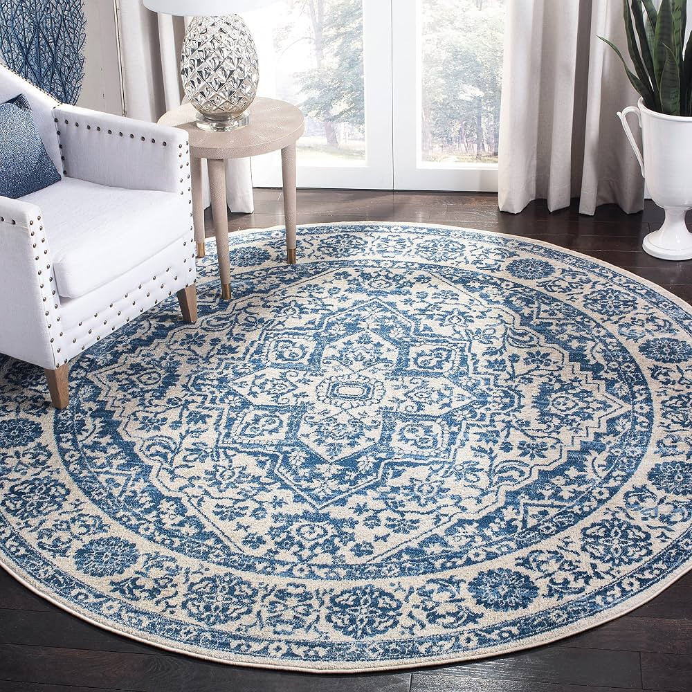 SAFAVIEH Brentwood Collection Area Rug - 6'7" Round, Navy & Light Grey, Medallion Distressed Desi... | Amazon (US)