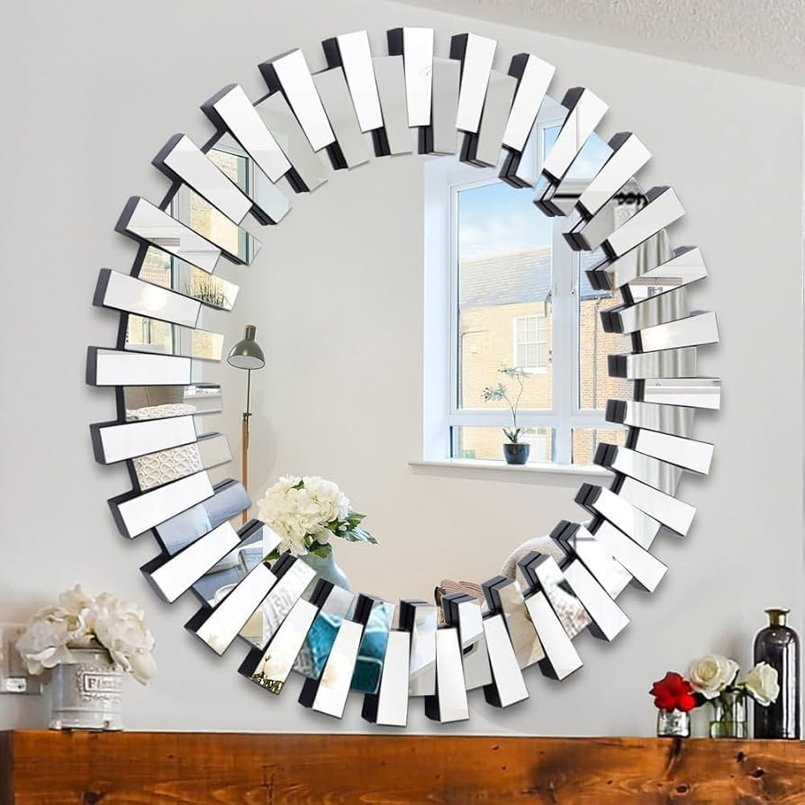 Chende Round Mirrors for Wall Decor, 32'' Large Living Room Mirror with Beveled Edge Glass, Moder... | Amazon (US)
