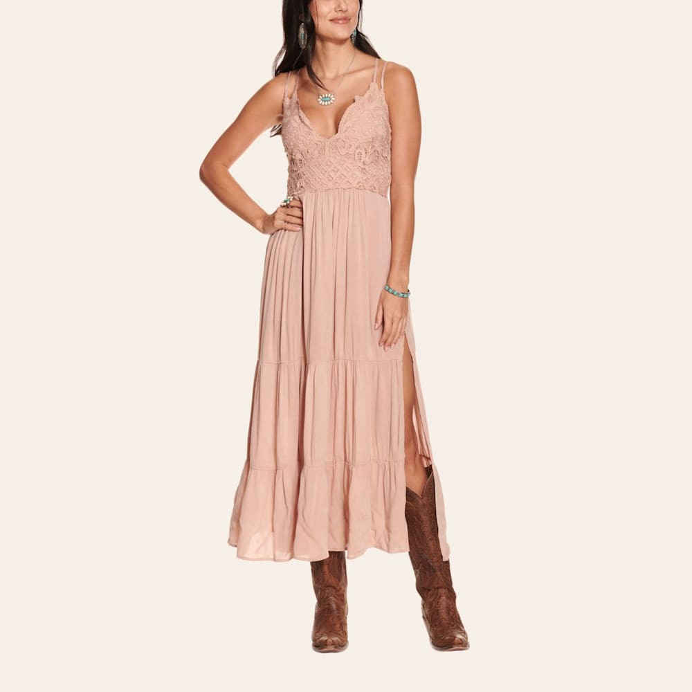 Blue B Women's Peach with Lace Double Straps Midi Dress | Cavender's