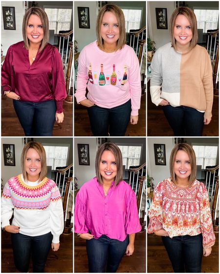 Shop Avara try on -
Use code LAURA15 for 15% off everything when you shop through my link.  Code expires at midnight on Wednesday 11/9

Burgundy top, pink top, tan sweater & red/cream flowy top all have a roomy fit, size down if in between 

Jeans - true to size
Champagne sweatshirt - I sized up for roomier fit
Green sweater - size up if broad shoulders or busty 

Holiday party outfit 
Thanksgiving outfit 
Fall sweater 



#LTKHoliday #LTKunder100 #LTKstyletip