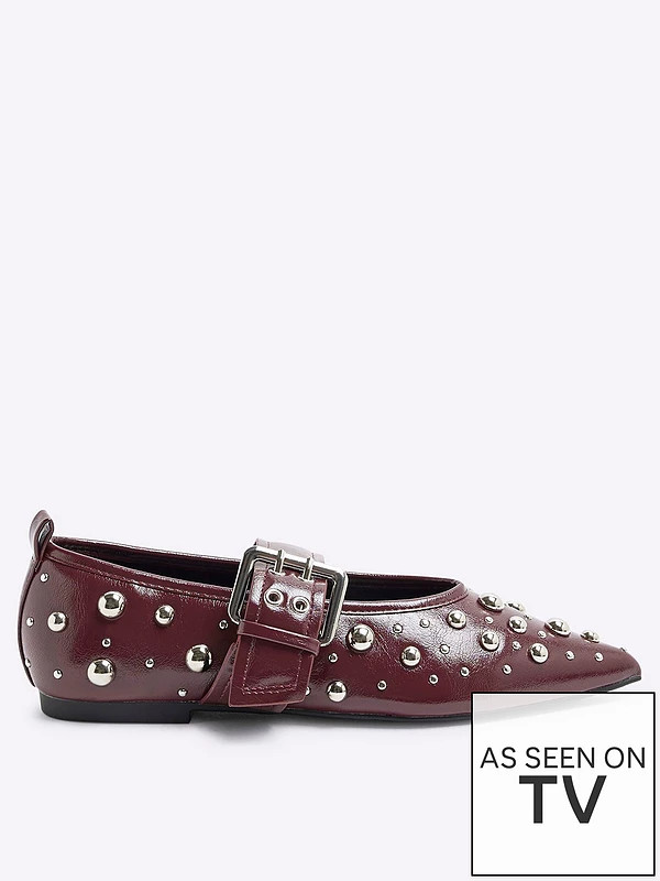 River Island Studded Point Mary Jane - Red | Very (UK)
