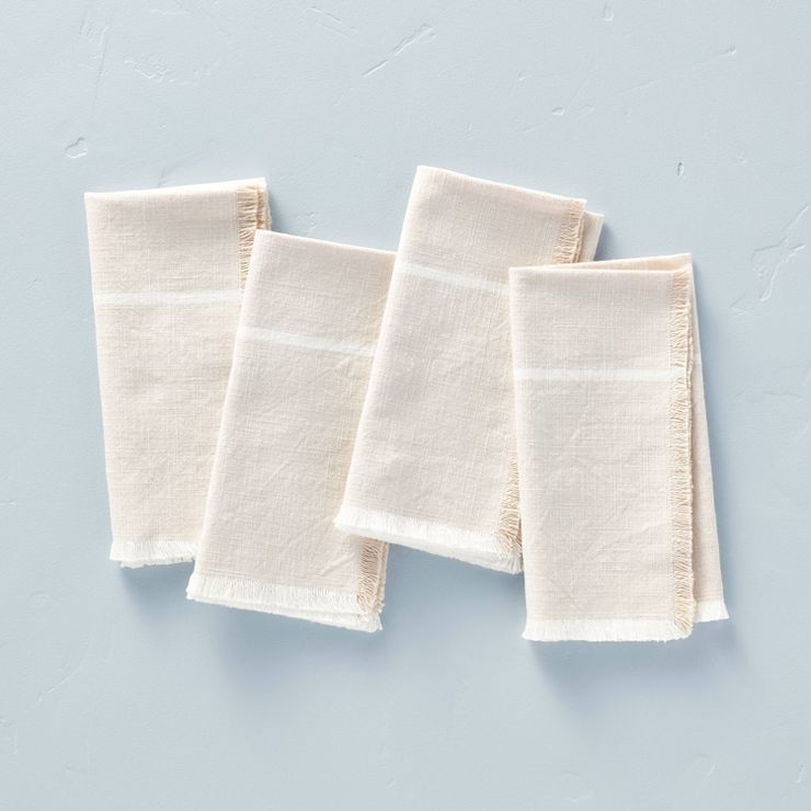 4pk Color Block Woven Napkin Set Beige/Cream - Hearth & Hand™ with Magnolia | Target