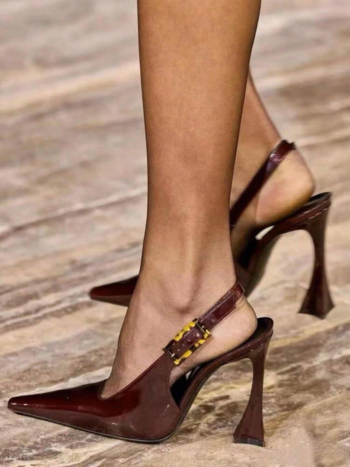 2024 Spring/Summer Sexy Pointed-Toe Stiletto High Heel Sandals, Wine Red Lacquer Leather With Ank... | SHEIN