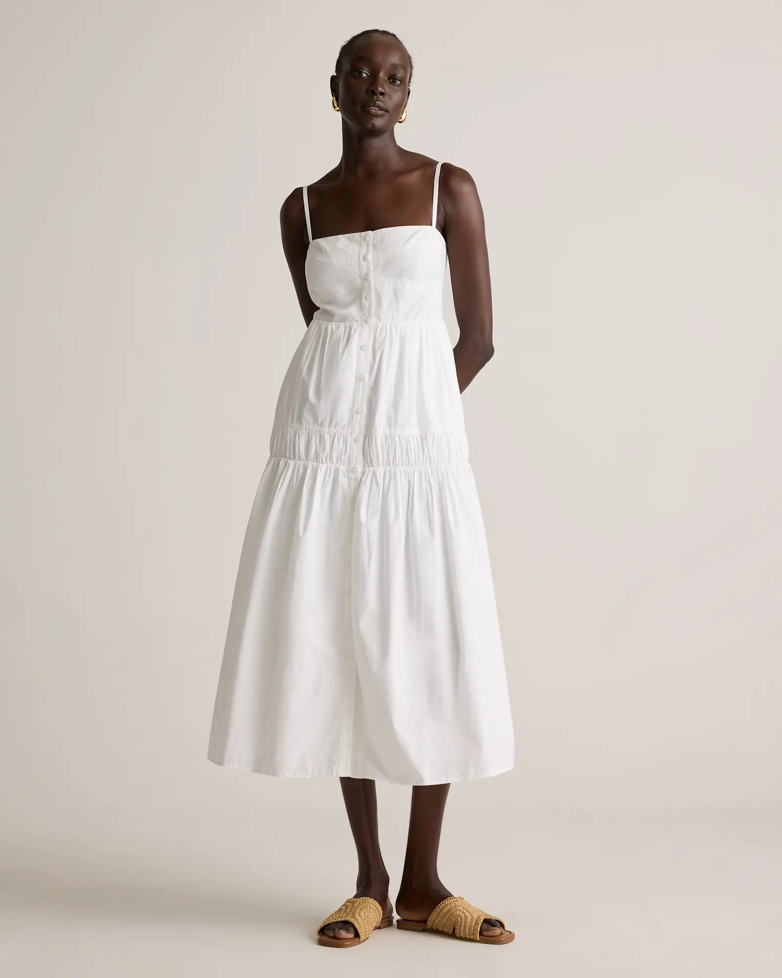 100% Organic Cotton Poplin Spaghetti Strap Maxi Dress in Classic White | Quince