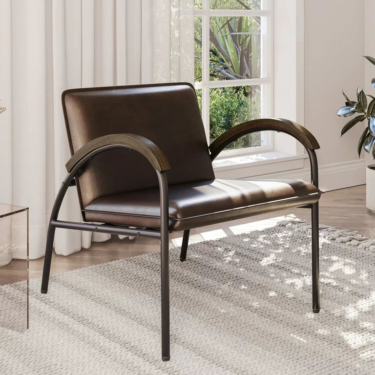 BELLEZE Mid Century Modern Accent Chair, Living Room Chair with Metal Frame, Unique Curved Design... | Walmart (US)