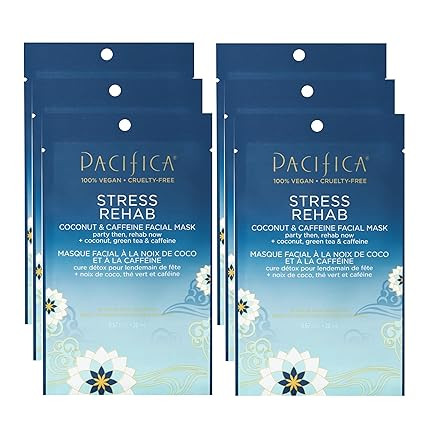Pacifica Sheet Mask - Stress Rehab Coconut & Caffeine Facial Mask - 6-PACK De-Stress Sheet Mask f... | Amazon (US)