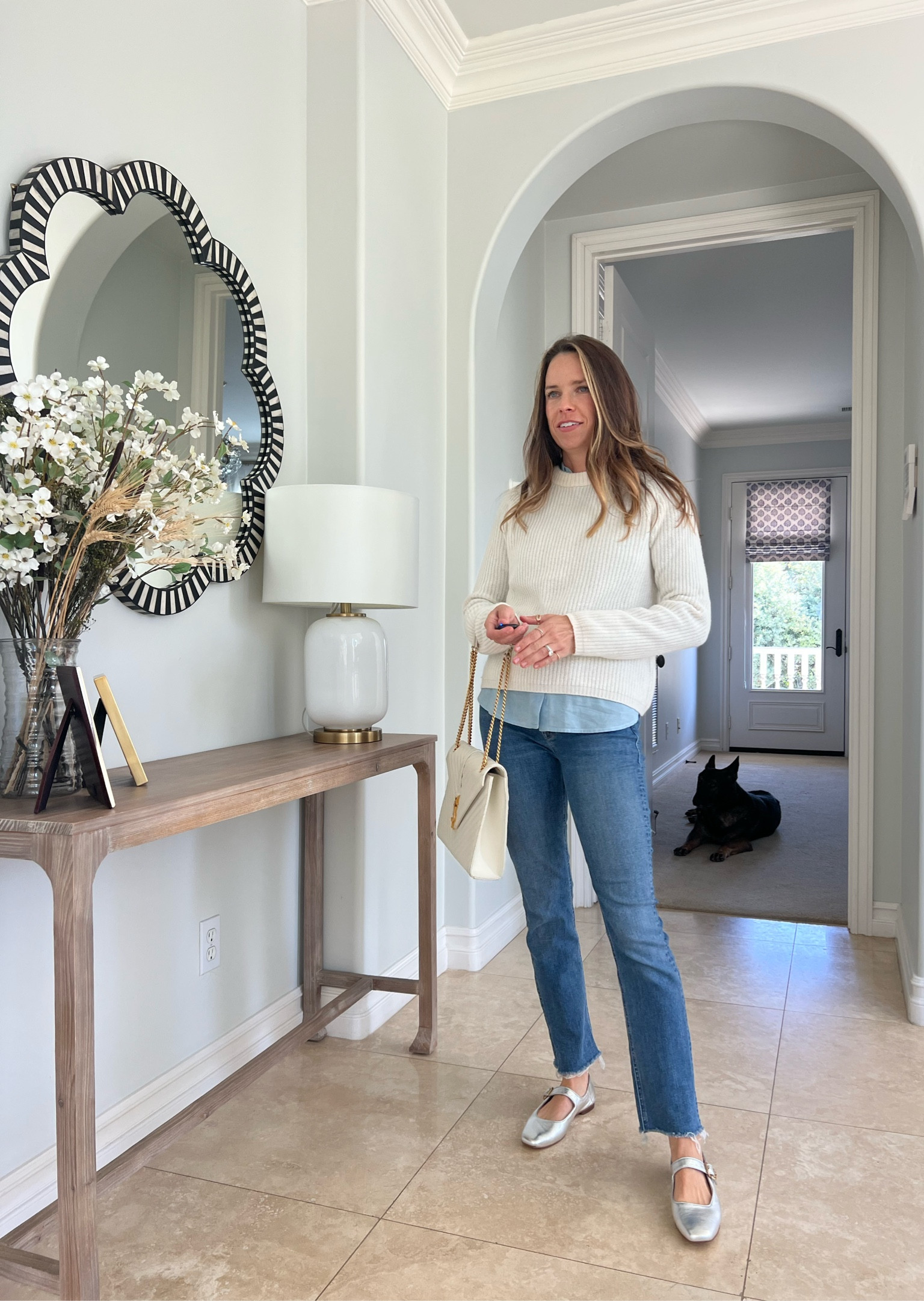 Mom style, work outfit, fall outfit inspo, silver ballet flats, Jenni Kayne dupe, Jenni Kayne cashmere, fisherman cashmere 

#LTKSeasonal #LTKworkwear #LTKover40