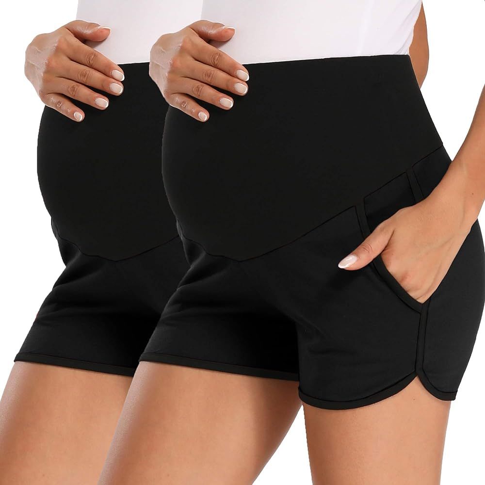 fitglam Women's Maternity Shorts Over Belly Pregnancy Lounge Workout Running Pajama Sleep Shorts ... | Amazon (US)
