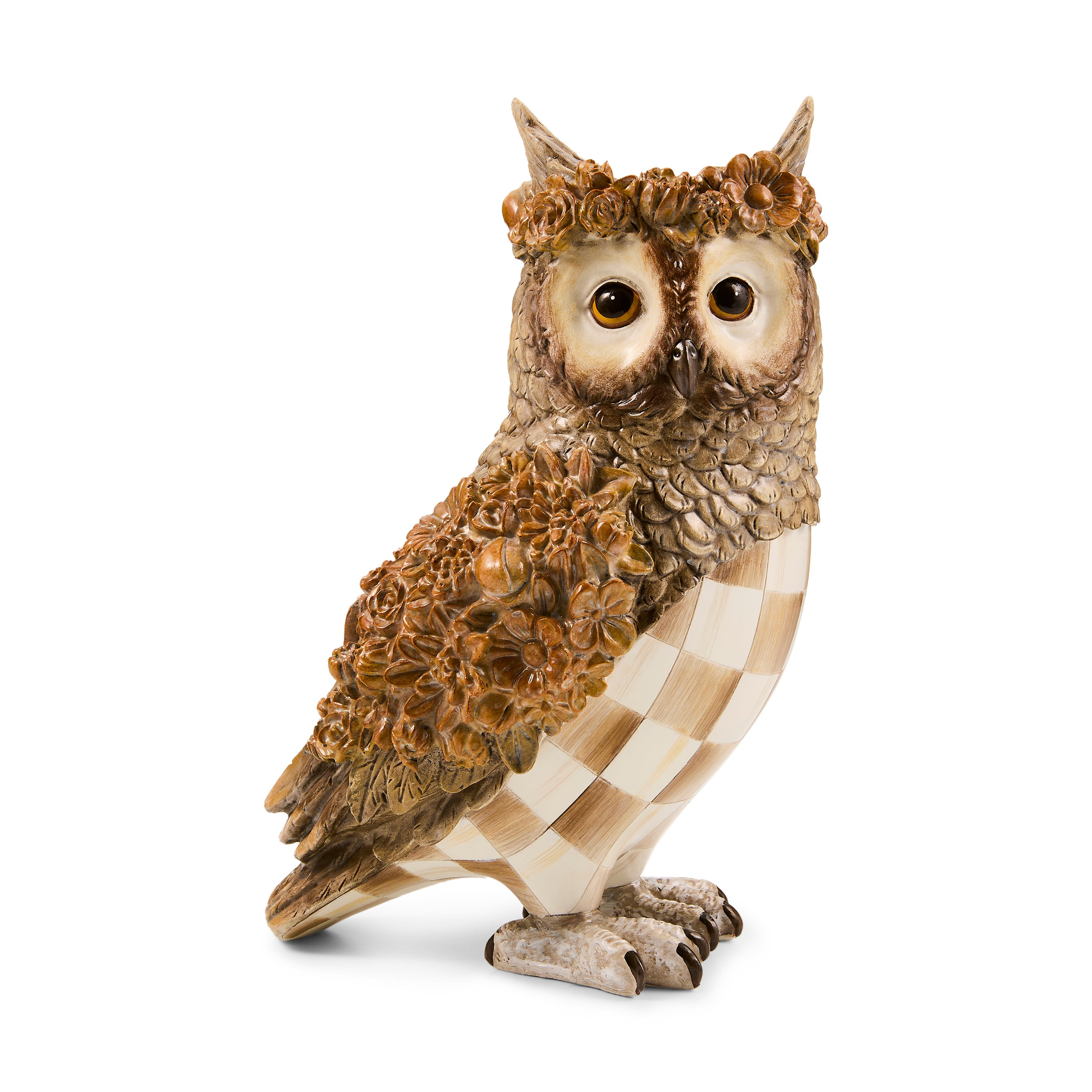 MacKenzie-Childs Mocha Check Owl Figurine | MacKenzie-Childs