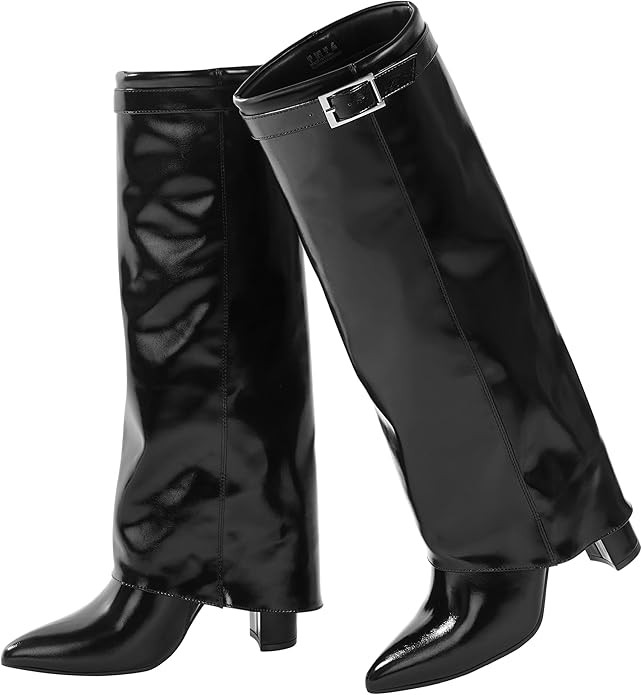 Ankis Fold Over Knee High Boots for Women Chunky Heels Pointed toe with Side Zipper Long Tall Boo... | Amazon (US)