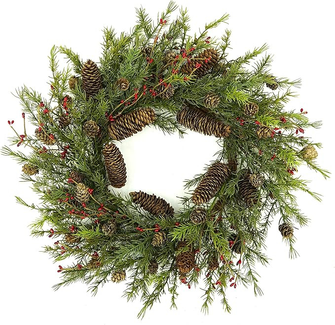 Amazon.com: WreathDream 22 inch Artificial Christmas Wreath for Front Door with Pine Cones,Pine N... | Amazon (US)