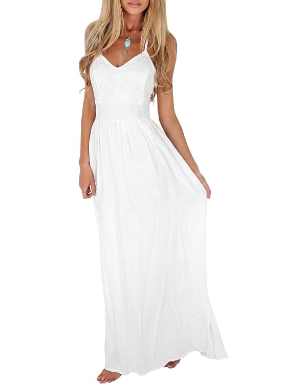 LILBETTER Women's Beach Crochet Backless Bohemian Halter Maxi Long Dress | Amazon (US)