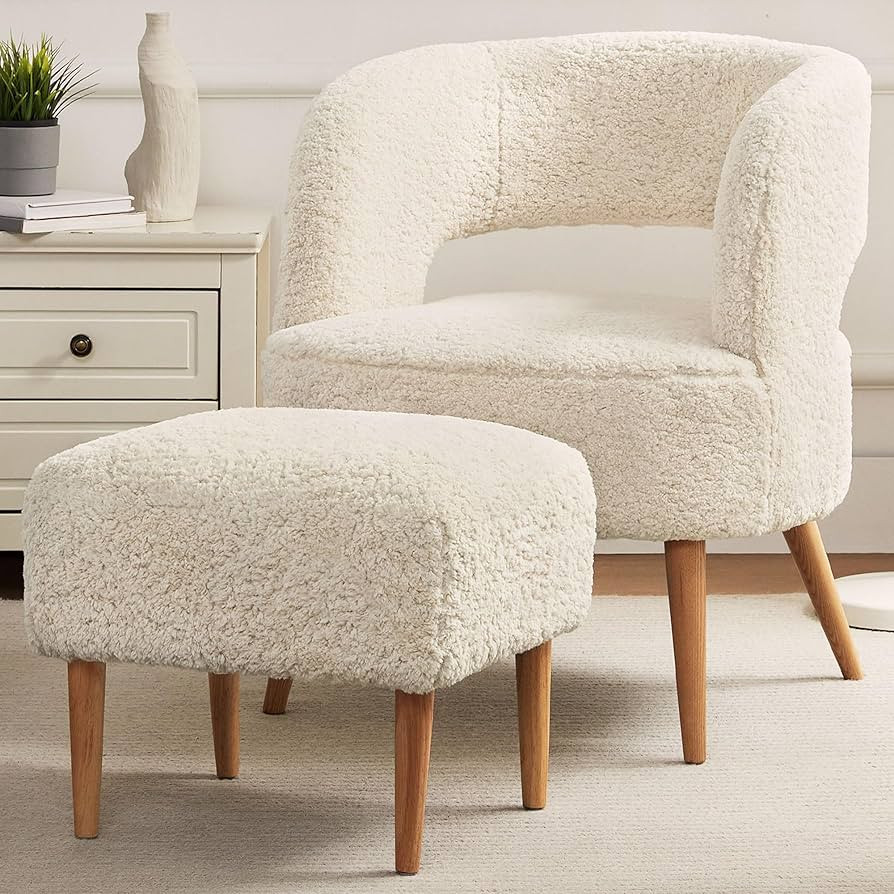 Busaurus Accent Chair with Ottoman Comfy Sherpa Chair and Ottoman Set Upholstered Reading Chair w... | Amazon (US)