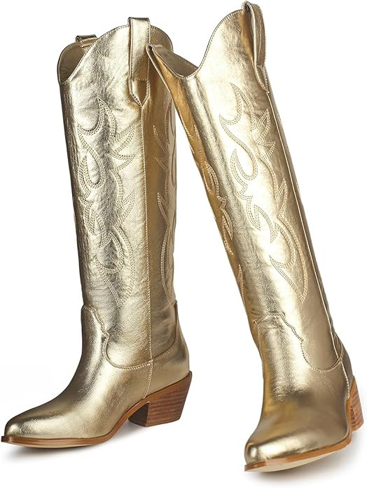 Ouepiano Women's Knee High Riding Boots Round Toe Side Zipper Metal Buckle Fashion Winter Boots | Amazon (US)