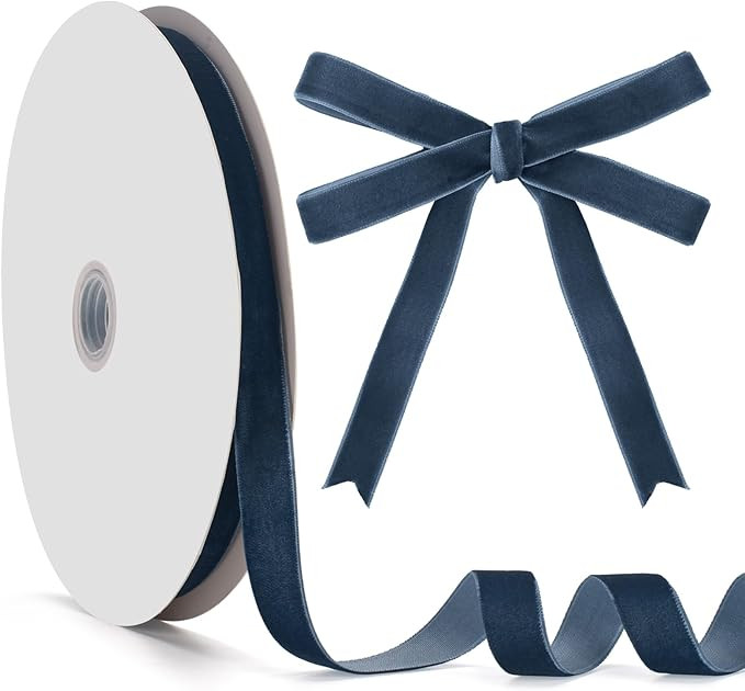 Navy Blue Velvet Ribbon, 5/8 Inch Christmas Velvet Ribbon Single Face, 25 Yards Vintage Thin Velv... | Amazon (US)