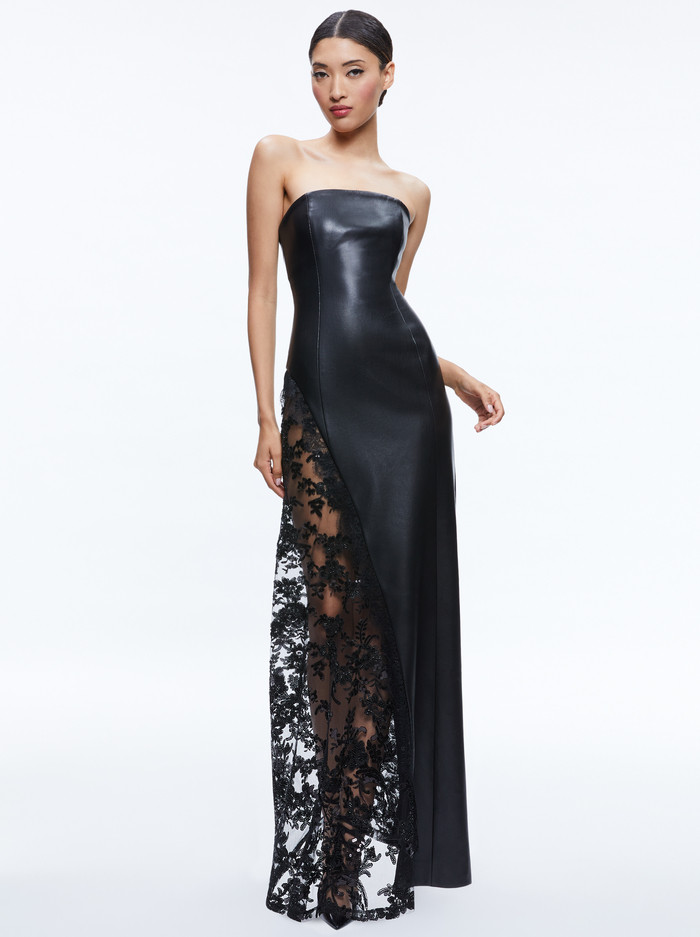 RETHA VEGAN LEATHER LACE MAXI DRESS | Alice + Olivia